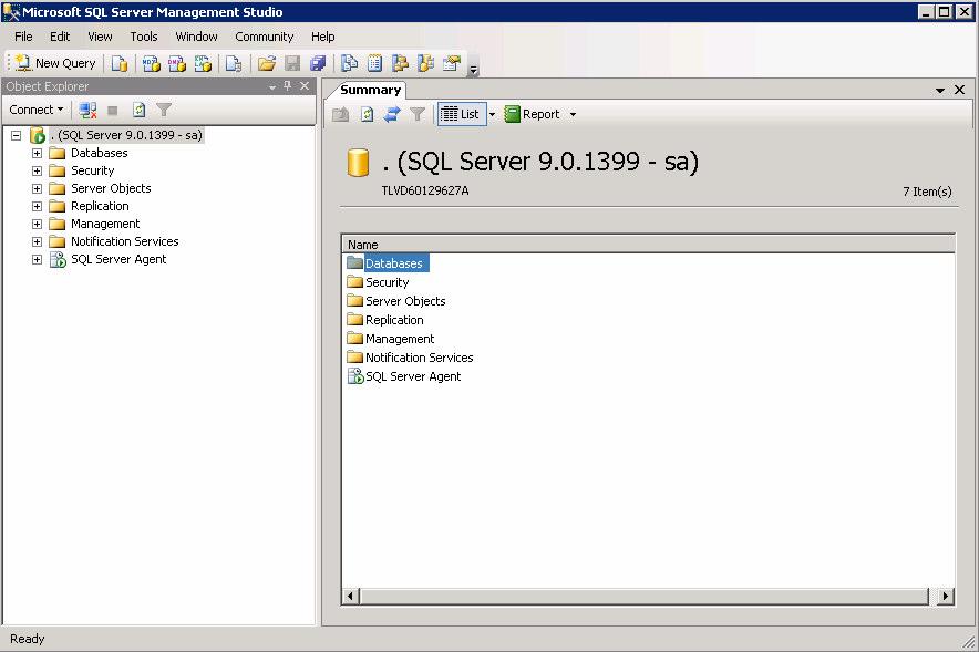 תהליך כיווץ קובץ ה- Log של בסיס הנתונים חלון מס' 3: לאחר ההתחברות, נקבל את חלון ה- Microsoft SQL Server Management Studio חלון מס' 4: יש ללחוץ על סימן ה'+' מצד שמאל ל-' Databases '.