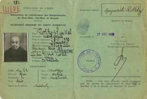 French identity card, with the name of Marguerite Rothkopf. Issued in France in December 1940. The word "Juive" Jew, is written in large letters, in red ink, on the card. 15x11cm. Good condition.