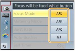מיקוד הגדרת סוגי המיקוד 5. בתפריט,]Rec[ בחרו במאפיין.]Focus Mode[ 2.