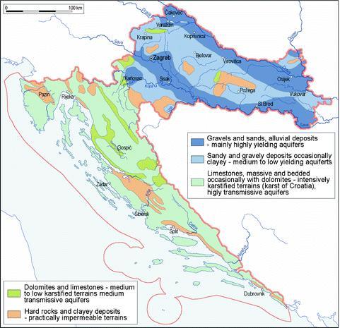 הידרולוגיה מפה הדרוגאולוגית של קרואטיה Hydrogeological map of