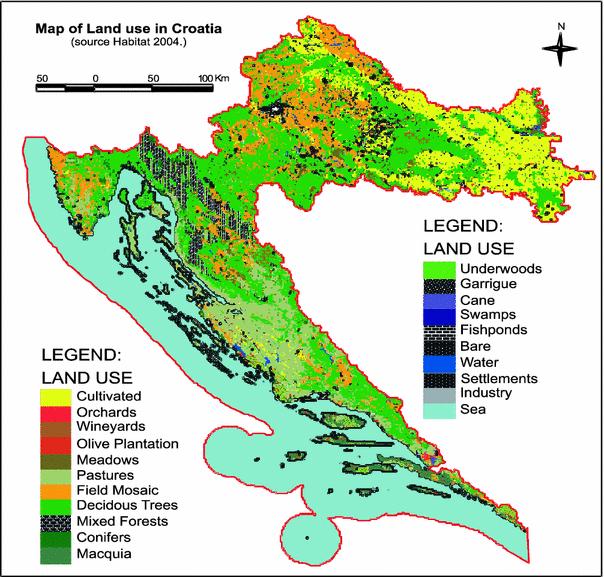שימושי קרקע קרואטיה Land use map (Map of