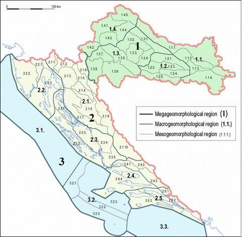 3. Relief of the Adriatic Sea Bottom 3.1. Adriatic shelf (part) 3.2. Central Adriatic bank 3.3. Southern Adriatic Basin קארסט יחידות בקרואטיה Geomorphological units in Croatia (mega and macroregions Bognar 2001) 1.