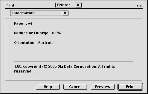מידע) (אפשרויות הדפסה PRINT OPTIONS - INFORMATION הצגת תקציר של הגדרות ההדפסה הנוכחיות.
