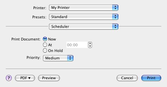 (לו חוח-זמנים) Scheduler תוכל לבחור האם להדפיס את המסמך מייד, או לדחות את ההדפסה למועד מאוחר יותר.