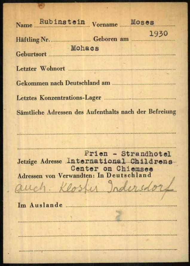 מסמך 10: מסמך רישום של משה רובינשטיין שנולד ב- 1930 במוהאץ - Mohacs