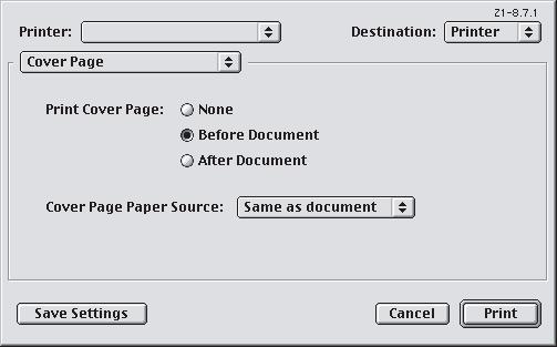 שער בב- 9 MAC OS דף ניתן לגשת לדף השער מתיבת הדו-שיח Print (הדפסה) של היישום. 1 2 