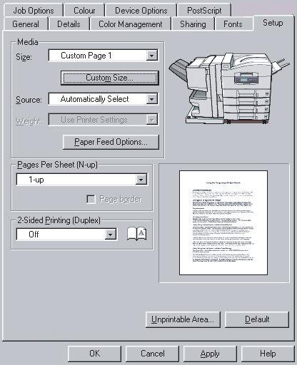 WINDOWS 98/ME POSTSCRIPT מנהל מדפסת PostScript של Windows 98 מאפשר להגדיר ולשמור עד שלושה גודלי נייר מותאמים אישית, לצורך שימוש בעתיד. 1.