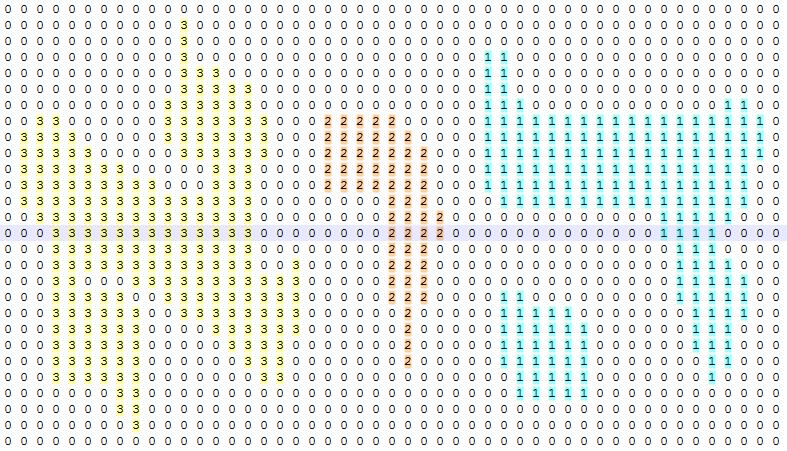 איור 12: המילה הוא בGRID עתה נתאר את תהליך מציאת התווים )תחילה נתאר מספר פונקציות )פרוצדורות( ולבסוף נתאר את הפעלת הפונקציות בתוך האלגוריתם(: הכן מראש מערך דו-ממדי של מספרים בגודל אזור המילה בתמונה