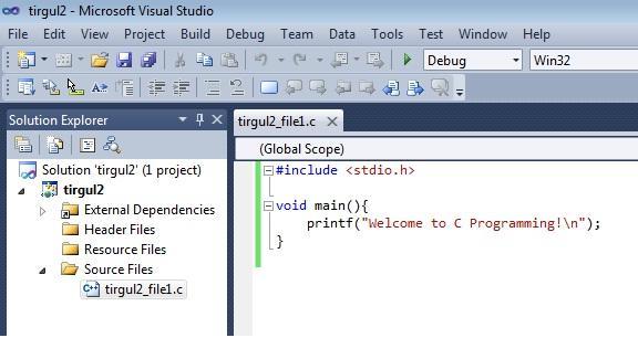 סביבת פיתוח תוכנית ראשונה )המשך( #include <stdio.h> void main(){ printf("welcome to C Programming!