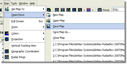 AirNav RadarBox Help "?Are you לשאלה Yes ענה [Map Open/Save Save Map]. על ידי ניווט ל שמור את המפה שלך 6.