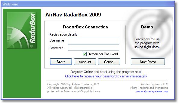 91 רישום והתחברות. יוצג בפניך חלון ההתחברות AirNav RadarBox 2009 כשתפעיל את הכנס את פרטי הרישום שלך, ניתן למצוא את פרטי הרישום על המדבקה שבעטיפת התקליטור שנשלח עם.