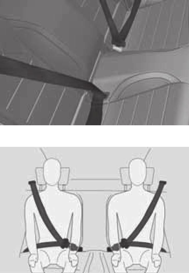 הסמלים שמופיעים בתצוגה מצביעים על: 1 חגורת הבטיחות במושב האחורי השמאלי; 2 חגורת הבטיחות במושב האחורי הימני.