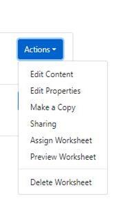Edit Contect Edit Propeties Make a Copy Shering Assign Worksheet Preview Worksheet Delete Worksheet לערוך את הפריטים בדף לערוך את
