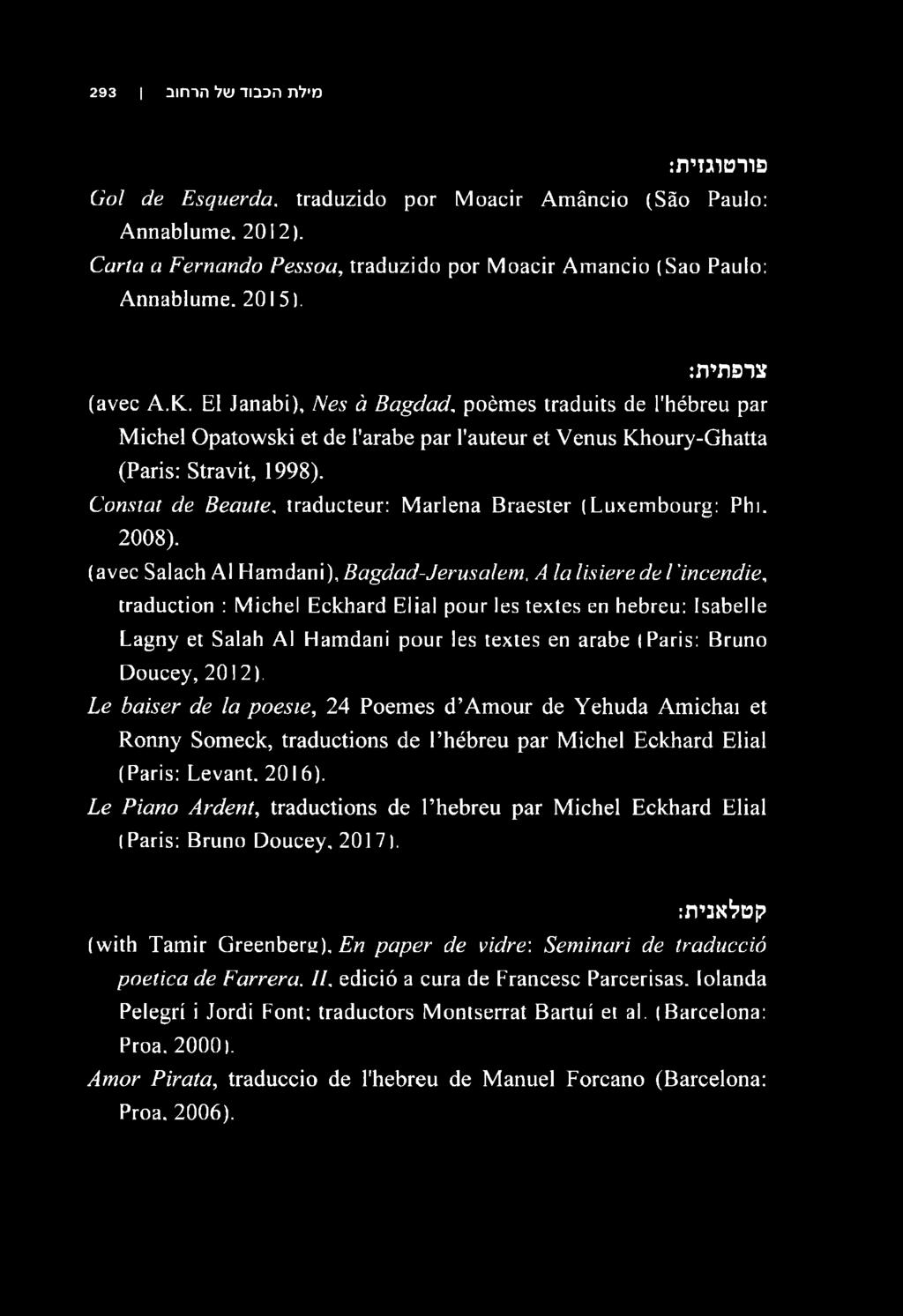 Constat de Beaute, traducteur: Marlena Braester (Luxembourg: Phi, 2008).