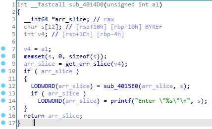 לפעולה שלנו, נניח ש arr_slice- שונה מאפס וניכנס לפעולה sub_4015e0 עם הארגומנטים arr_slice ו.