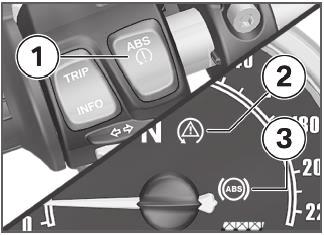 4 46 פעולה לחץ על הכפתור 1 והחזק אותו לחוץ עד שתחילה נורית האזהרה והחיווי 2 ASC ולאחר מכן נורית החיווי האזהרה 3 ABS ישנו את מצבן. הפעלת מערכת ה ABS מערכת ה ABS כבה. הגדרת ה ASC תישאר ללא שינוי.