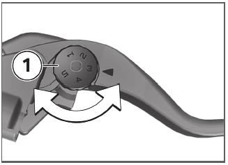 5 54 כוונון שחרר את הנעילה על ידי סיבוב טבעת הכוונון 1 בכיוון B בעזרת מפתח הוו בזמן החזקת טבעת הכוונון 2 בעזרת מפתח הוו השני. הצב ישר את האופנוע על משטח ויציב.