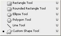 במידה ונבחר בצורה האחרונה:,custom shape tool תיפתח לנו רשימת צורות בסרגל העליון שאותן ניתן להוסיף למסמך. Pen tool.2 לחצן זה מאפשר ליצור צורות חופשיות.