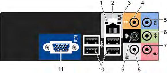 מחברים בלוח האחורי 1 נורית פעילות רשת 2 מחבר למתאם רשת 3 4 נורית תקינות הקישור מחבר מרכזי/ subwoofer מהבהבת באור צהוב כאשר המחשב משדר או קולט נתוני רשת.