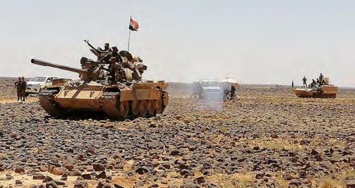 מימין : טנק של צבא סוריה במהלך הפעילות נגד דאעש ) סאנא, 8 באוגוסט ( 2018 א.