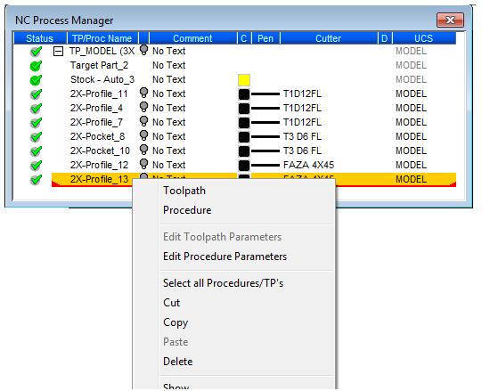 3. העתקה, הזזה, מחיקה של פרוצדורה / Folder TP סדר הפרוצדורות בחלון ה NC Process Manager קובע את סדר העיבודים במכונה.