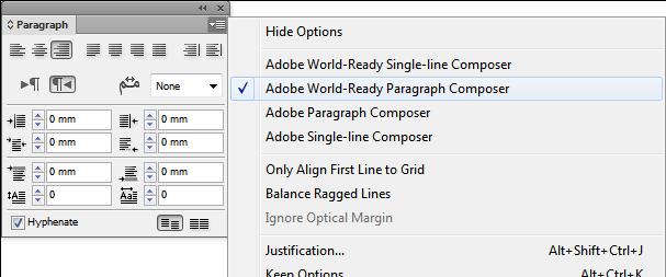 activate the Adobe World-Ready Paragraph Composer, in