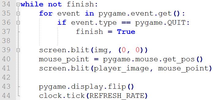 180 פרק 11 OOP מתקדם (תכנות משחקים באמצעות (PyGame באמצעות המתודה PyGame.mouse.get_pos() אנחנו מקבלים את המיקום הנוכחי של העכבר.