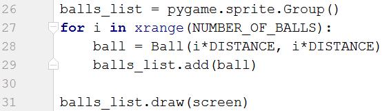 188 פרק 11 OOP מתקדם (תכנות משחקים באמצעות (PyGame sprite.group() עד כה הצלחנו להציג כדורים על המסך כרצוננו, מצויין. עם זאת, הדרך בה זאת מעט עשינו מסורבלת.