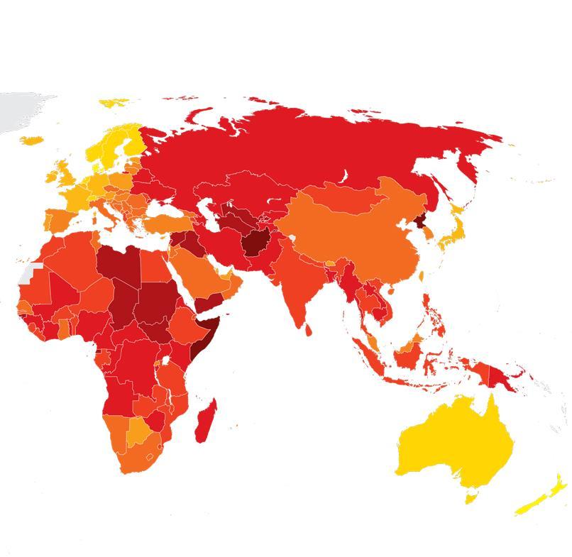 מפת תפישת השחיתות העולמית 102 Transparency