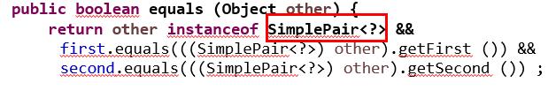 דוגמא : השוואת SimplePair, ArrayPair public static void main ([] args){ SimplePair<Double> pair1 = new SimplePair<> (1, 2); ArrayPair<Double> pair2 = new ArrayPair<> (1, 2); System.out.println(pair1.