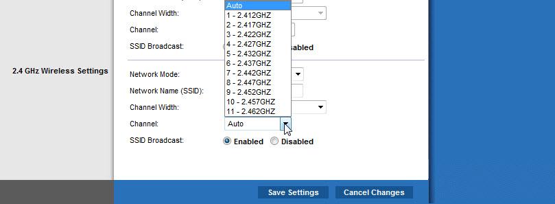 מהו ה SSID ברירת מחדל עבור הנתב האלחוטי? הקלד "#Cisco" בשדה "שם רשת,(SIDS) כאשר # הוא המספר שניתן על ידי המנחה. לחץ על התפריט הנפתח "ערוץ" עבור הגדרות אלחוטי.GHz2.4 אילו ערוצים רשומים?
