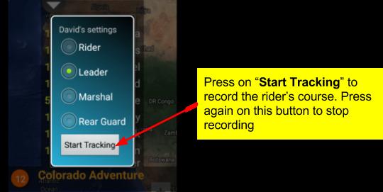 Long-press on a rider s name from the list - a dialog will appear בכל עת, ניתן לעקוב אחרי אחד הרוכבים. לחץ לחיצה ממושכת על שם הרוכב ברשימה.