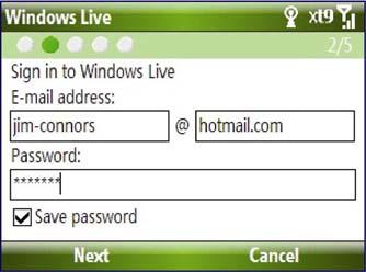 הגדרת Windows Live Mobile בפעם הראשונה בה תשתמשו ב- Mobile,Windows Live הרשמו באמצעות שימוש ב- ID,Windows Live כלומר כתובת וסיסמא שלכם בדואר Windows Live או.
