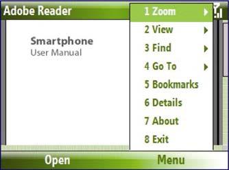 פתיחת קובץ PDF בטלפון.1 לחצו על התחל < Mobile.Adobe Reader LE < Office 2. לחצו על פתח. 3. אתרו את התיקייה הרצויה ובחרו בה את הקובץ שברצונכם לעיין בו.