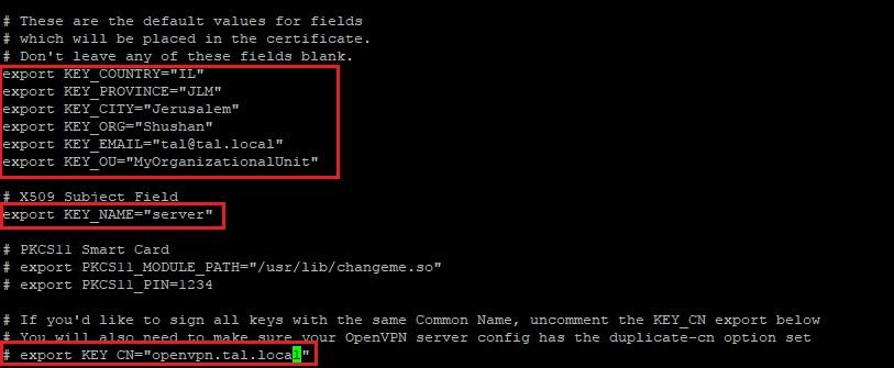 [root@localhost ~]# yum install openvpn easy-rsa -y openvpn אל התיקייה של easy-rsa נבצע העתקה לקבצים של [root@localhost ~]# cp -R /usr/share/easy-rsa/ /etc/openvpn/ easy-rsa ניגש לתיקייה