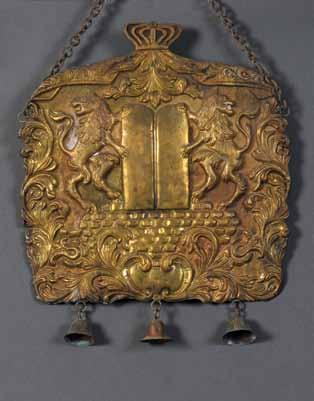 81 80 81. Torah Shield in Shape of Breastplate (Choshen) Breastplate shaped shield, apparently for Torah scroll. Gilded tin and cardboard. Amateur work. With matching chain.