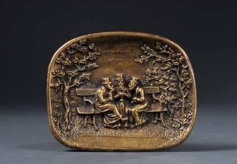 Plate edges are adorned with megillah shaped ornamentations, each with a detailed illustration of an episode from the song of Chad Gadya (a