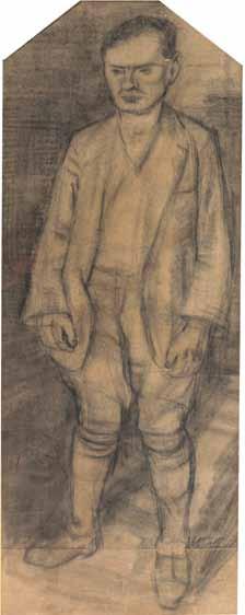 19 מירון סימה )1902-1999( מתווה ל מחוסר העבודה / גרפיט ופחם על נייר / 103X40 ס מ אודות הציור מחוסר העבודה ראה: לראות בחשכה, מירון סימה, מאת גדעון עפרת. הוצאת ש.