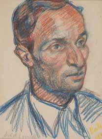 321 דוד בורליוק )1882-1967( דיוקן האמן יוסף לומוף / 1933 / פסטל על נייר / 24X18 ס מ / חתום, מתואר ומתוארך מקור: ניתן כשי על-ידי
