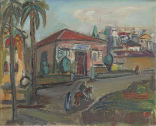 Arie Aroch (1908-1974) Zikhron Ya akov /Oil on canvas mounted on cardboard / 37X46 cm Signed Provenance: Collection of Arnie Druck.