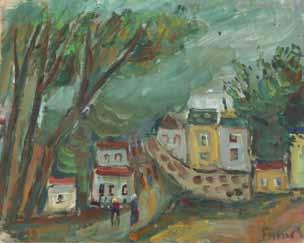 .38 פנחס אברמוביץ )1909-1986( נוף כפרי / 1938 / גואש על נייר 33X40 ס מ / חתום ומתוארך Pinchas Abramovich
