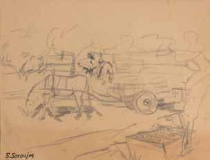 Sultana Soroujoun (1900-1961) In the village / Pencil on paper 25X32 cm / Stamped with the estate seal Provenance: Family of the artist.