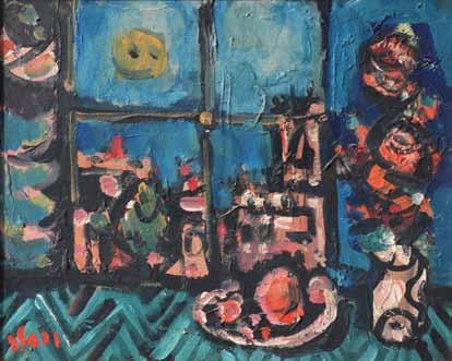 Jacob Wexler (1912-1995) Flower Vase on a Windowsill / Oil on canvas / 40X50 cm / Signed
