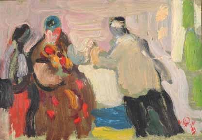 92.92 משה רוזנטליס )1922-2008( דמויות / 1963 / שמן על קרטון 17X25 ס מ / חתום ומתוארך Moshe
