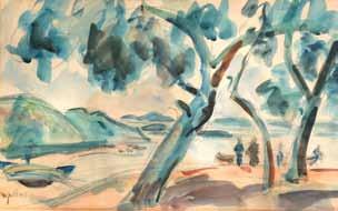.4 שמשון הולצמן )1907-1986( דמויות על גדת הנחל / 1946 / צבע מים על נייר / 30X47 ס מ / חתום