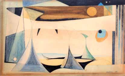 Weston (1912-1967) Composition / 1947 / Watercolor on paper / 14X23 cm / Signed and dated $200-300
