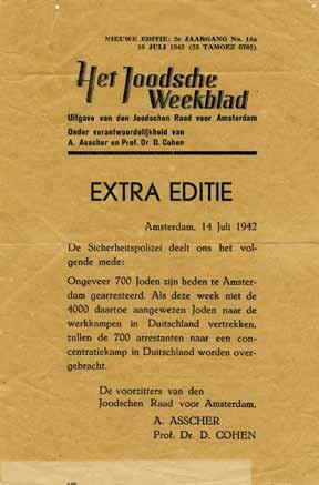 Holland was occupied in May 1940; in 1941 severe restrictions were imposed on the Jews and they were gathered in Amsterdam; in 1942 Jews have been deported to concentration and extermination camps.