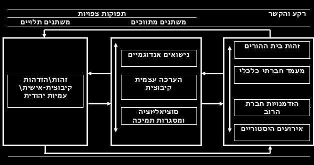 אלה המרכיבים שהוצגו בקצרה בדיון אודות איור 5: )1( מחזור החיים ומשפחה: מעורבות אישית מתפתחת ומתמשכת המכוונת כלפי קבוצת ההשתייכות, כלומר בחירות אישיות של שותפים לחיים, מסגרות פעילות ורשתות של קשרים