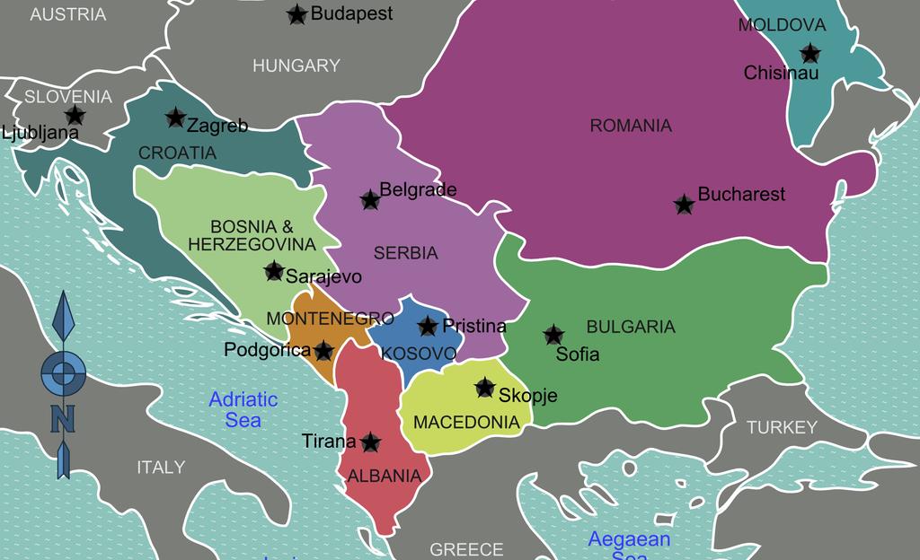התמצאות כללית מפת מדינות הבלקן