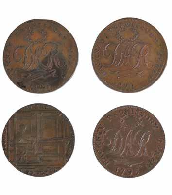 183 183. Four Jewish Tokens Hackney (London) / Glasgow 18th Century 1. Hackney Promissory Token. Hackney (London), 1795. Obverse: the monogram DAR [David Alves Rebello, a Jew living in Hackney.